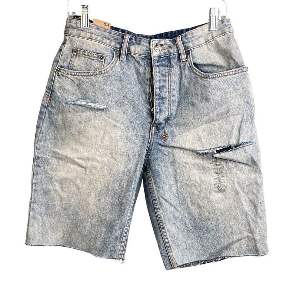 Ksubi Womens Sz 29 Skream Trashed Brooklyn Bermuda Jeans Denim Shorts Mid-Rise